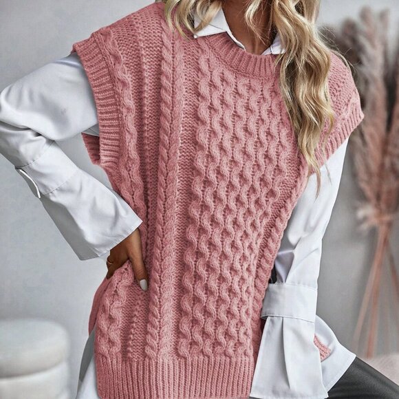 Pink Casual Women's Knit Sweater Vest - Picture 5 of 6